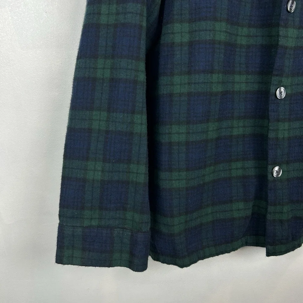 LL Bean Pajama Top Mens Large Green Scotch Plaid Flannel Button Cozy Lounge